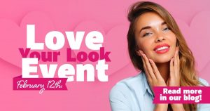 Love your look event, woman with long dark hair, hands cupping face, smiling, cosmetic dermatology in san antonio